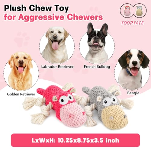 TOOPTATE Squeaky Dog Toy Set - 2-Pack Plush Dog Toys for Small Medium Large Dogs, Keep Them Busy (Gray & Pink, Medium) - color: Gray + Pink, size: Medium