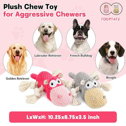 TOOPTATE Squeaky Dog Toy Set - 2-Pack Plush Dog Toys for Small Medium Large Dogs, Keep Them Busy (Gray & Pink, Medium) - color: Gray + Pink, size: Medium