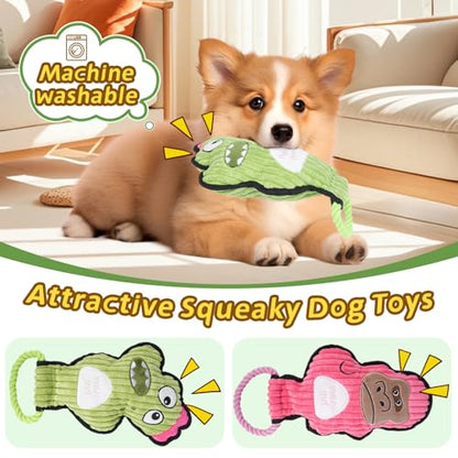 2-Pack Crinkle and Squeaky Dog Toys & Tough Tug of War Set - No Stuffing Chew-Resistant Plush Toys to Keep Them Busy, Best Birthday Gift for Small/Medium/Large Breeds (Dino & Gorilla) - color: Dino & Gorilla