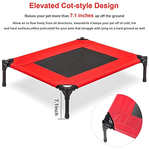 Elevated Dog Bed with Removable Canopy w/Convenient Carrying Bag Indoor Shade 1680D Portable Raised Oxford Fabric Outdoor Cooling Dog Cot Cat Bed Pet Tent for Camping (30", Red)
