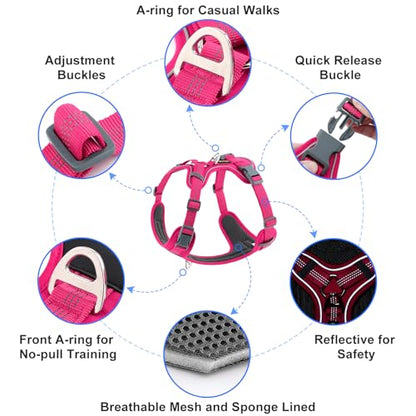 Plutus Pet No Pull Dog Harness, Release at Neck, Soft Padded, Reflective Adjustable Dog Vest Harness for Small, Medium, Large Dogs(Hot Pink, XS) - color: Hot Pink, size: XS