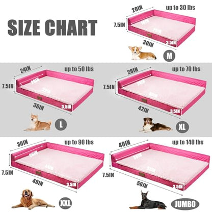 Patas Lague Orthopedic Dog Bed Large Sized Dog 36''X24'', Waterproof L Bolster Medium Pet Sofa Beds with Removable Washable Cover, Soft Pet Couch Crate Mat with Nonskid Bottom, Pink - color: Pink, size: 36"L x 24"W x 3.5"Th