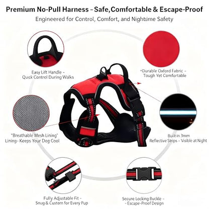 Reflective No Pull Dog Harness with 5ft Leash – Adjustable Padded Vest for Small Medium Large Dogs, Front & Back Clip, Easy Control Handle, Night Safety Walking Set (Black, M) - color: Black, size: M