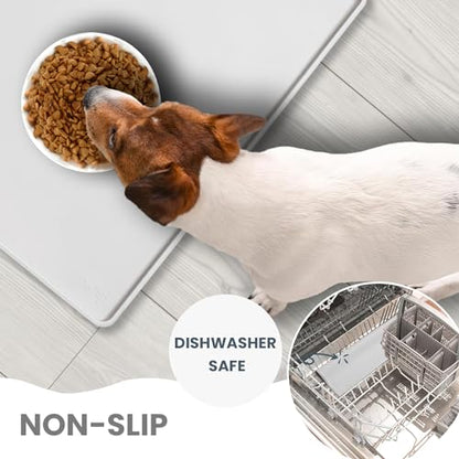 WePet Non-Slip Waterproof Pet Feeding Mat, 20x12 Inch - Silicone Dog & Cat Food Mat with Raised Edge to Stop Food Spills and Water Spills - Dishwasher Safe, Easy Clean - color: #07 Silver Grey Solid