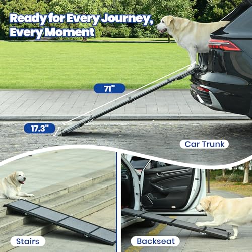 Dog Ramp for Car, Pawlify 71" x 17.3" Dog Ramps for Large Dogs with Anti-Pinch Handle and Anti-Slip Rug Surface, Folding Dog Ramp Up to 250LBS, Portable Dogs Car Ramp for SUV, Trucks - size: 71" L x 17.3" W