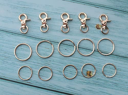 5 Pcs Dog Tag Clips with 5 Pcs 3/4 Inch Keychain and 1 Inch Keychain Gold Metal Dog Tag Rings for Pet Kitten Cat Collars ID Holder Harnesses