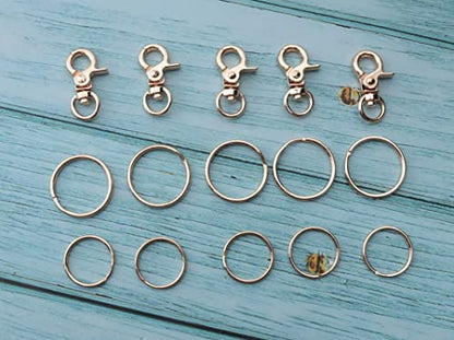 5 Pcs Dog Tag Clips with 5 Pcs 3/4 Inch Keychain and 1 Inch Keychain Gold Metal Dog Tag Rings for Pet Kitten Cat Collars ID Holder Harnesses