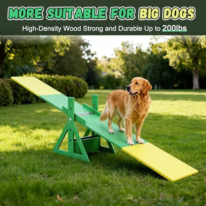 94.5" Adjustable Dog Agility Seesaw 4-Level Height Training Teeter for Small to Large Dogs Sturdy Wooden Dog Agility Equipment with Non-Slip Surface for Backyard Exercise Confidence Course (Seesaw) - style: Seesaw