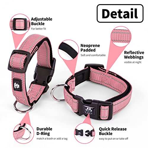 NESTROAD Dog Collar and Leash Set,Reflective Dog Collars with Quick Release Buckle,Adjustable Nylon Pet Collar for Small Medium Large Dogs(Small,Pink) - color: Pink, size: Small
