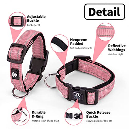 NESTROAD Dog Collar and Leash Set,Reflective Dog Collars with Quick Release Buckle,Adjustable Nylon Pet Collar for Small Medium Large Dogs(Medium,Pink) - color: Pink, size: Medium