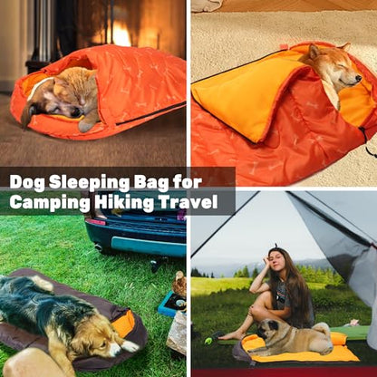 Lifeunion Dog Sleeping Bag with Storage Bag Waterproof Warm Packable Dog Bed for Travel Camping Hiking Backpacking - color: Orange