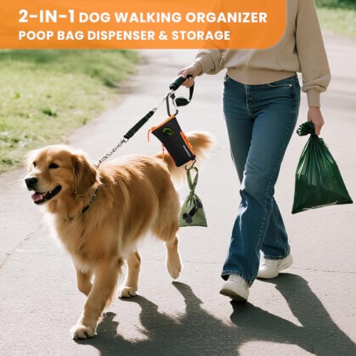 Dog Poop Bag Holder for Leash with 2 Waterproof Storage Pouches, Carabiner Clip, Zipper Soft Doggy Pouch for Pet Waste Bags, Dog Walking, Training, Travel (Black) - color: Black