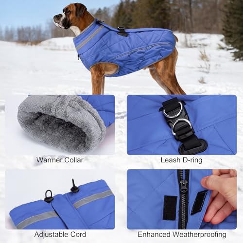 Dog Coat, Warm Dog Winter Coat for Large Dogs, Waterproof Jacket with Harness Built in, Reflective Turtleneck Cold Weather Coats with Zipper,Pet Fleece Vest Snow Jacket, Blue L - color: Blue, size: L