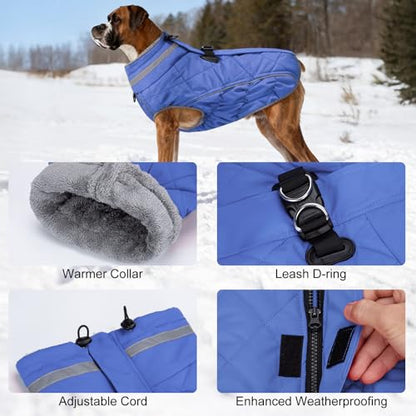 Dog Coat, Warm Dog Winter Coat for Large Dogs, Waterproof Jacket with Harness Built in, Reflective Turtleneck Cold Weather Coats with Zipper,Pet Fleece Vest Snow Jacket, Blue L - color: Blue, size: L