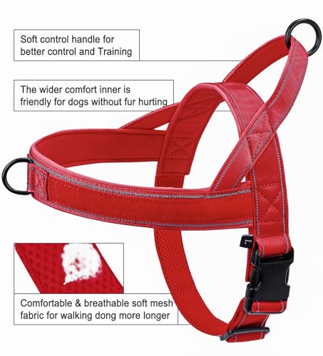 Red No Pull Dog Harness for Small Medium Large Sized Dog, Reflective Escape Proof Adjustable Dog Harnesses with 2 Patch, L - color: Red, size: L-Chest size 25-31''