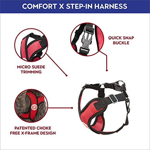 Gooby - Comfort X Step-in Harness, Choke Free Small Dog Harness with Micro Suede Trimming and Patented X Frame, Red, Small - color: Red, size: Small