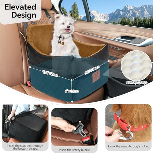 GL GLENSLAVE Dog Car Seat for Small/Medium Dogs, Dog Booster Car Seats with Thick Cushion for Dogs Under 35lbs, Detachable Washable Pet Carseat with Storage Pockets, 2 Safety Belts(Black/Coffee) - color: Black/Coffee