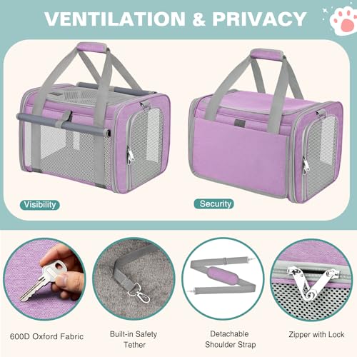 Soft Cat Carrier for Pets Up to 20 Lbs, Collapsible Cat Carrier Bag with Privacy Curtains, Airline Approved Small Pet Carrier for Small Medium Cats Dogs Puppy, Washable Soft Pet Travel Bag Dog Carrier - color: Purple
