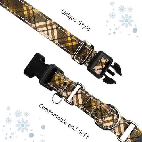 Fall Reflective Martingale Collar for Dogs with Quick Release Buckle Autumn Dog Collars (Brown Plaid, Large) - color: Brown Plaid, size: Large
