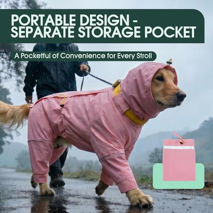 Kouser Waterproof Full-Body Coverage Dog Raincoat, Pink XL | Dog Raincoat with Reflective Stripes, Adjustable Dog Rain Jacket with Leash D-Ring, Hooded Poncho for Small Medium Large Dogs - color: Pink, size: X-Large(Back Length:20.08")