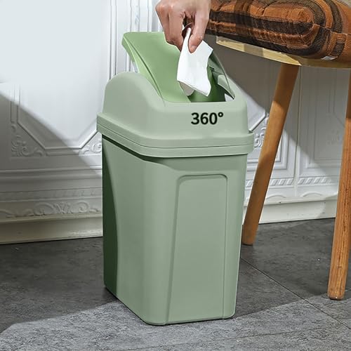 Bathroom Trash Can with Lid ,5.5 Gallons, Plastic Garbage Can with Lid, Waste Basket,trash Bin,garbage Bin ,dog Proof Trash Can for Office, Bathroom, Kitchen, Living Room, Bedroom, Outdoor, Dorm - color: Green