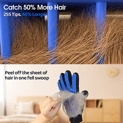 Pet Hair Remover Glove - Gentle Pet Grooming Glove Brush - Deshedding Glove - Massage Mitt with Enhanced Five Finger Design - Perfect for Dogs & Cats with Long & Short Fur - 1 Pack (Right-hand), Blue - color: Blue