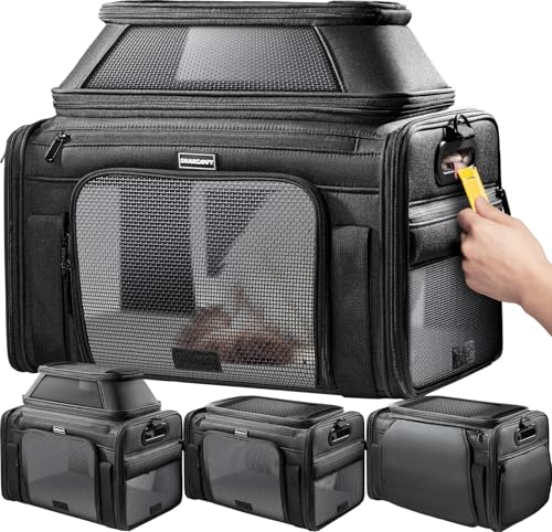 Top-Expandable Pet Carrier with Treat & Pet Window,18x13x9.5 Inch Southwest Frontier Airline Approved,Soft-Sided Dog Carrier for Small Dogs and Cats,Travel Cat Carrier with Locking Safety Zippers - color: Black, size: 18.0"L x 13.5"W x 9.5"H