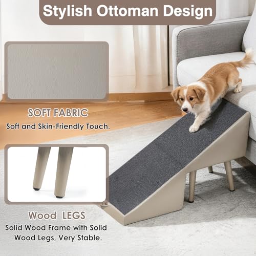 Split Ottoman Dogs Ramp, Dog Ramp for Couch and Bed, Dog Stairs for Small Dogs and Cats, 2-in-1 Foldable Wooden Pet Stairs and Ottoman,Non-Slip Fabric Surface Ramp for Couch and Bed Gray - color: Gray