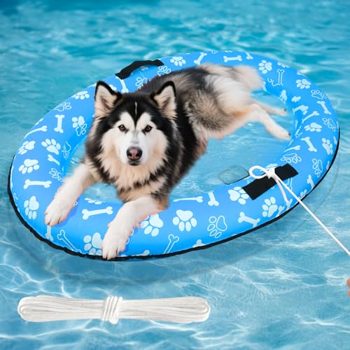 59'' x 39''Inflatable Dogs Pool Float with Rope - Tear Resistant Oxford Stable Support Puppy Floating Raft,Inflatable Summer Doggies Raft Toy for Small Medium Large Dogs Up to 88lb (Blue) - color: BlueBlue