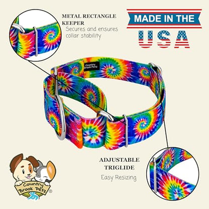 Country Brook Petz - HossFit Jr Wide Martingale Dog Collar - Groovy Collection Featuring Far Out Designs (Classic Tie Dye, Large) - color: Classic Tie Dye, size: Large (Pack of 1)