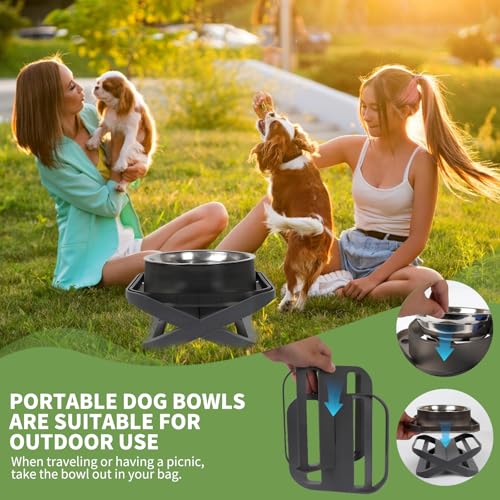 Raised Dog Bowls for Small & Medium Dogs, Adjustable Elevated Stainless Steel Food or Water Bowl, No Spill Non-Slip Dog Feeder Stand for Pets - size: Single - A