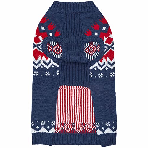 Blueberry Pet Sweater - Festive Fair Isle Mock-Neck Dog Sweater, Navy Blue, 10" Back Length, Cozy Dog Clothes - Perfect Christmas Sweater