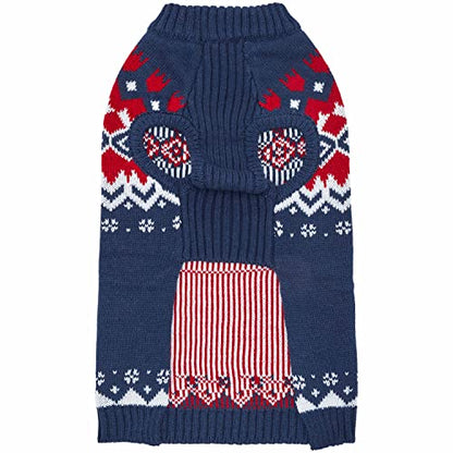 Blueberry Pet Sweater - Festive Fair Isle Mock-Neck Dog Sweater, Navy Blue, 10" Back Length, Cozy Dog Clothes - Perfect Christmas Sweater