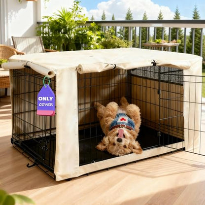 HiCaptain Dog Crate Cover 36.0" L x 23.0" W x 25.0" H with Breathable Mesh, Heavy Duty Kennel Cover, Dual Zippered Panels, Windproof Waterproof(Beige) - color: Beige, size: 36.0"L x 23.0"W x 25.0"H