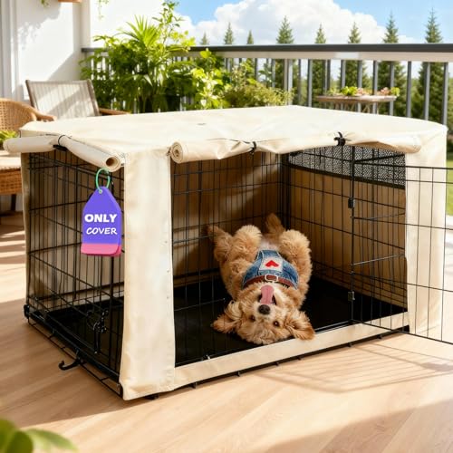 HiCaptain Dog Crate Cover 36.0" L x 23.0" W x 25.0" H with Breathable Mesh, Heavy Duty Kennel Cover, Dual Zippered Panels, Windproof Waterproof(Beige) - color: Beige, size: 36.0"L x 23.0"W x 25.0"H