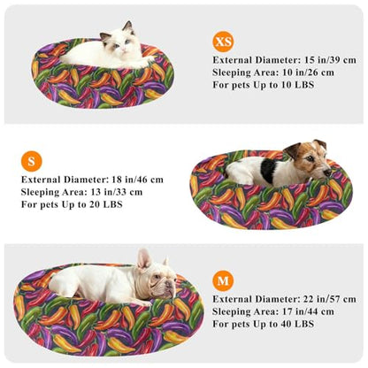 Calming Donut Dog Bed Chilli Pepper Sweet Design, 22" Washable Pet Lounger with Removable Cover, Cozy Cushion Comfort Nest for Medium Dogs - size: Medium