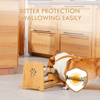 X-ZONE PET Elevated Dog Bowls for Cats and Dogs, Adjustable Bamboo Raised Dog Bowls for Large Dog, Food and Water Stand Feeder with 2 Stainless Steel Bowls Anti Slip Feet (Height 5.1" to 7.5" to 10")… - size: L- Height 5.1" up to 10"