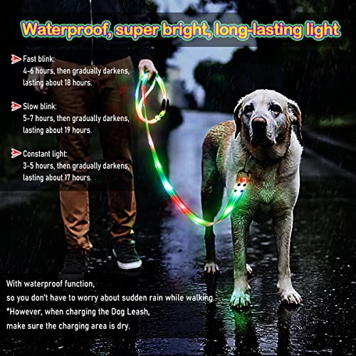 LED Waterproof Pet Dog Leash USB Rechargeable Fashionable Color Glow in the Dark Night Walk Safety Dog Leash for Medium to Large Dogs - color: Lightgreen