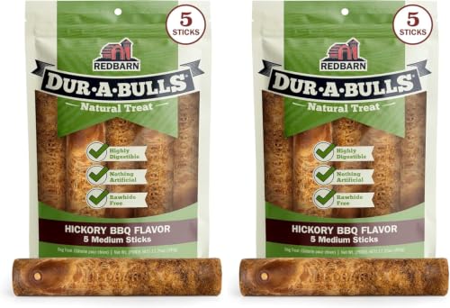 Redbarn Natural Dur-A-Bulls Treats for Dogs - 10 Medium Sticks - Hickory Flavor - Made in USA, Digestible Chew - size: 5 Count (Pack of 2), style: Medium Sticks