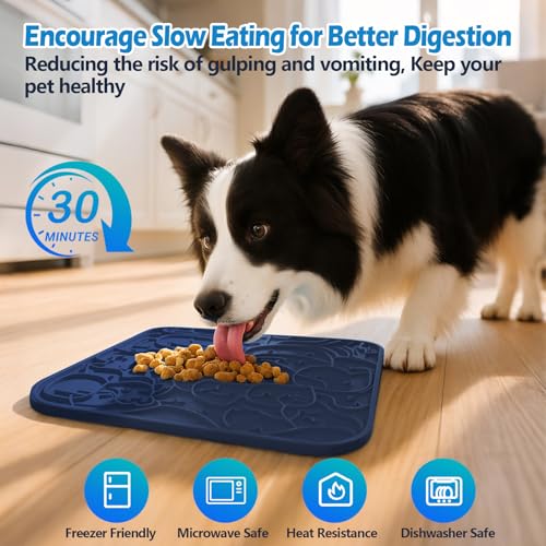 Jalopink Lick Mat for Dogs & Cats,Dog Lick Mat with Suction Cups for Anxiety Relief, Slow Feeder Dog Licking mat, Puppy Lick mat for Bath Time, Grooming & Training 2 Pack - color: 7.9"x7.9"｜Navy Blue & Caramel
