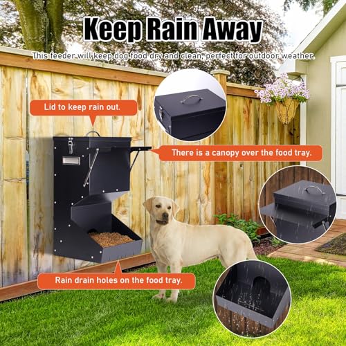 Outdoor Automatic Dog Feeder Large Breed 25 lbs, Galvanized Gravity Feeder for Dogs Metal Self Feeding Dog Food Dispenser Hanging Pet Food Feeders for Dogs Chickens and Farm Animals