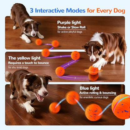 Smart Interactive Dog Toys Automatic Moving Dog Ball, Orange | ETPU New Material, Motion Activated Rolling & Rotating, For Medium & Large Dogs, Enrichment & Stimulation