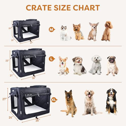 JESPET Soft Dog Crates Kennel for Pets, 3 Door Soft Sided Folding Travel Pet Carrier with Straps and Fleece Mat for Dogs, Cats (Graphite Black, Large(30" L x 21" W x 23" H)) - color: Graphite Black