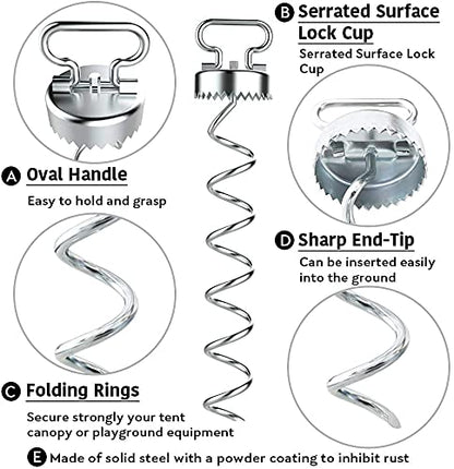 Eurmax USA Dog Tie Out Stake Bonus Dog Tie Out Cable Spiral Heavy Duty Anchor Kit for Dogs Saw Teeth Design Ground Anchor Stake for Trampolines, Canopy Tents,Car Ports (Silver)