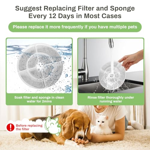6 Pack Replacement Filters for 2.5Gal/9.5L Dog Water Fountain, GISOFIK 18CM Larger Cat Water Fountain Filters, Coconut Activated Dog Fountain Filters, Pet Fountain Filter Replacement(6 Pump Filters)