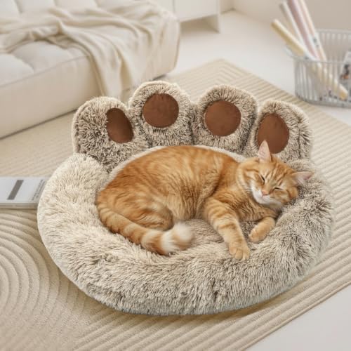 Round Plush Calming Donut Dog & Cat Bed | Calming Design, Donut Shape - color: Brown, size: Small