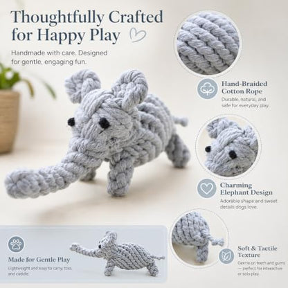 ADUCK Puppy Dog Rope Toy for Teeth Cleaning, Chew-Proof Dental Care & Training Reward | Durable Cotton Heather Gray Elephant for Small & Medium Dogs - color: Grey Elephant