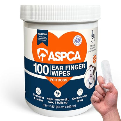 ASPCA Ear Finger Wipes for Dogs – 100 Count Fragrance Free Dog Ear Cleaning Wipes, Helps Remove Dirt, Wax & Buildup, Deodorizes & Soothes, Easy Finger Fit Ear Care for Dogs