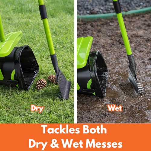 Pupzle Dry & Wet Dog Pooper Scooper with Bag Attachment, 40" Long Handle Dog Poop Shovel and Rake Pooper Scooper for Large Dogs, Poop Scoop for Yard, Large Capacity Swivel Bin, 75 Bags, Patent Pending