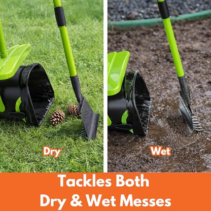 Pupzle Dry & Wet Dog Pooper Scooper with Bag Attachment, 40" Long Handle Dog Poop Shovel and Rake Pooper Scooper for Large Dogs, Poop Scoop for Yard, Large Capacity Swivel Bin, 75 Bags, Patent Pending